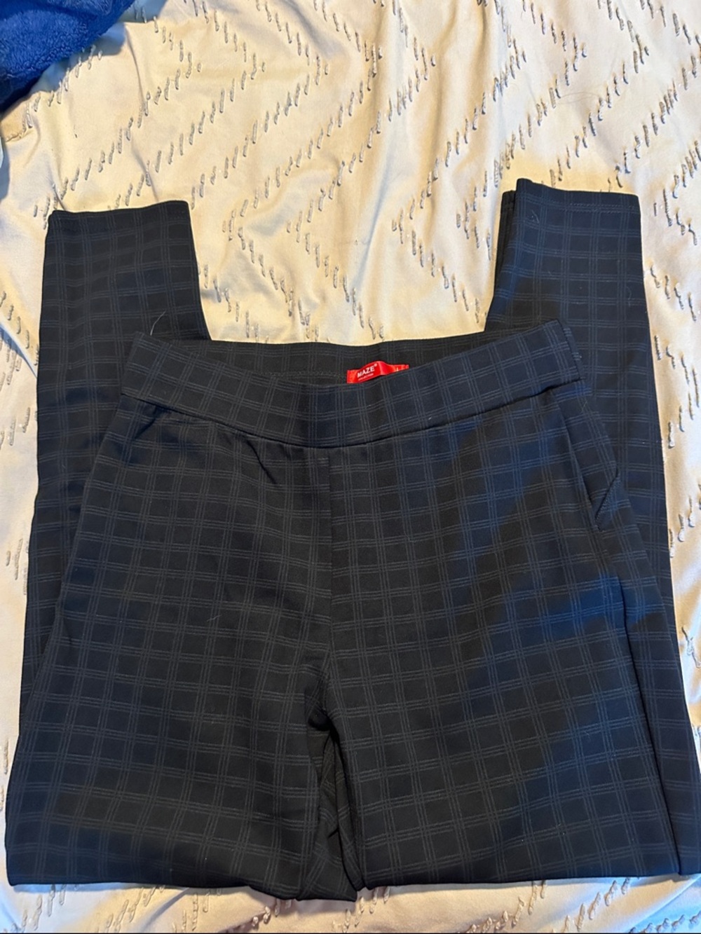 Plaid Ponte Stretch Trousers in Black - Slim Tailored Fit